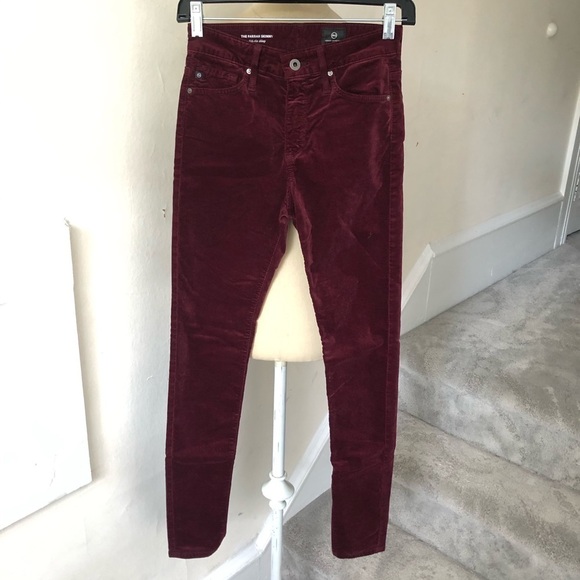 AG Adriano Goldschmied The Farrah High Rise Skinny Red Velvet Jeans EUC Size 24 - Picture 6 of 9